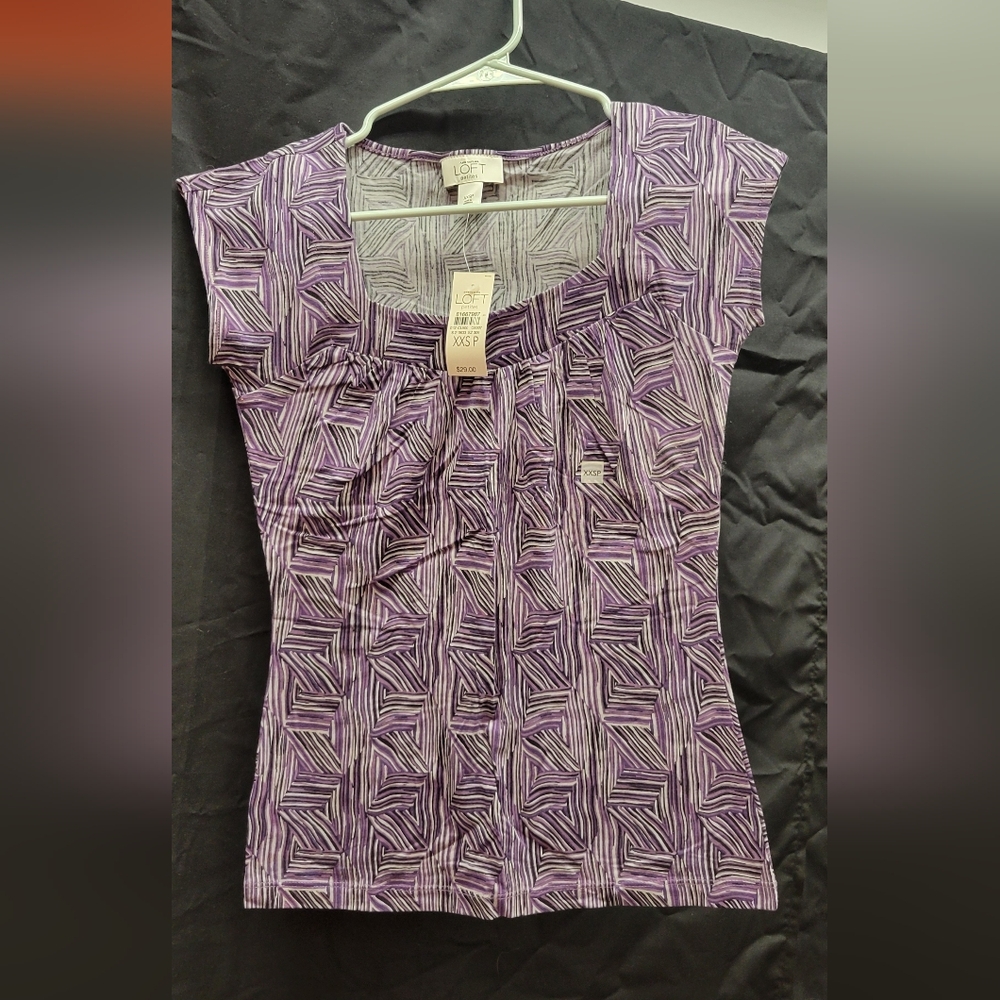 NWT Purple Printed Blouse From Ann Taylor Loft - XXS Petite